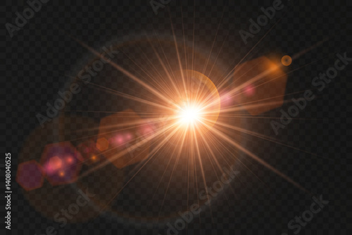 Light star gold PNG shines with bright sun intensity. Solar rays flicker vividly with soft transition glow. Cosmic sparkle burst creates dreamy abstract celebration style. Transparent sunlight flare
