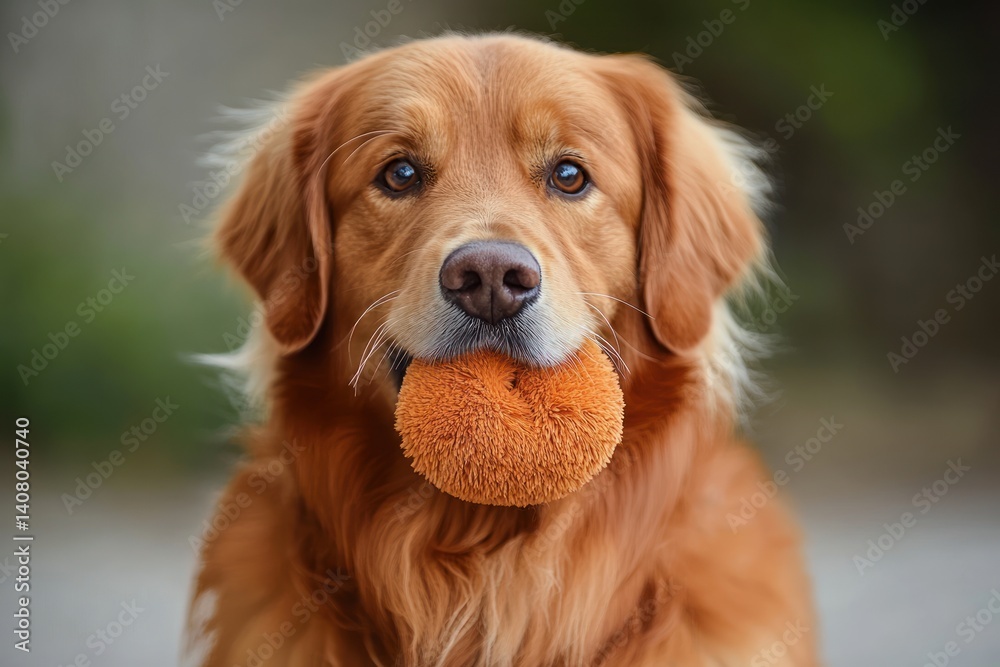 Golden Retriever Portrait Holding Toy in Mouth Soft Lighting Classical Realism Pet Training Tool Golden Retriever Portrait Holding Toy in Mouth Soft Lighting Classical Realism Pet Training Tool