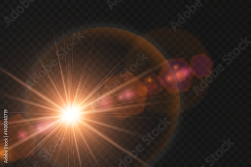 Light star gold PNG shines with bright sun intensity. Solar rays flicker vividly with soft transition glow. Cosmic sparkle burst creates dreamy abstract celebration style. Transparent sunlight flare
