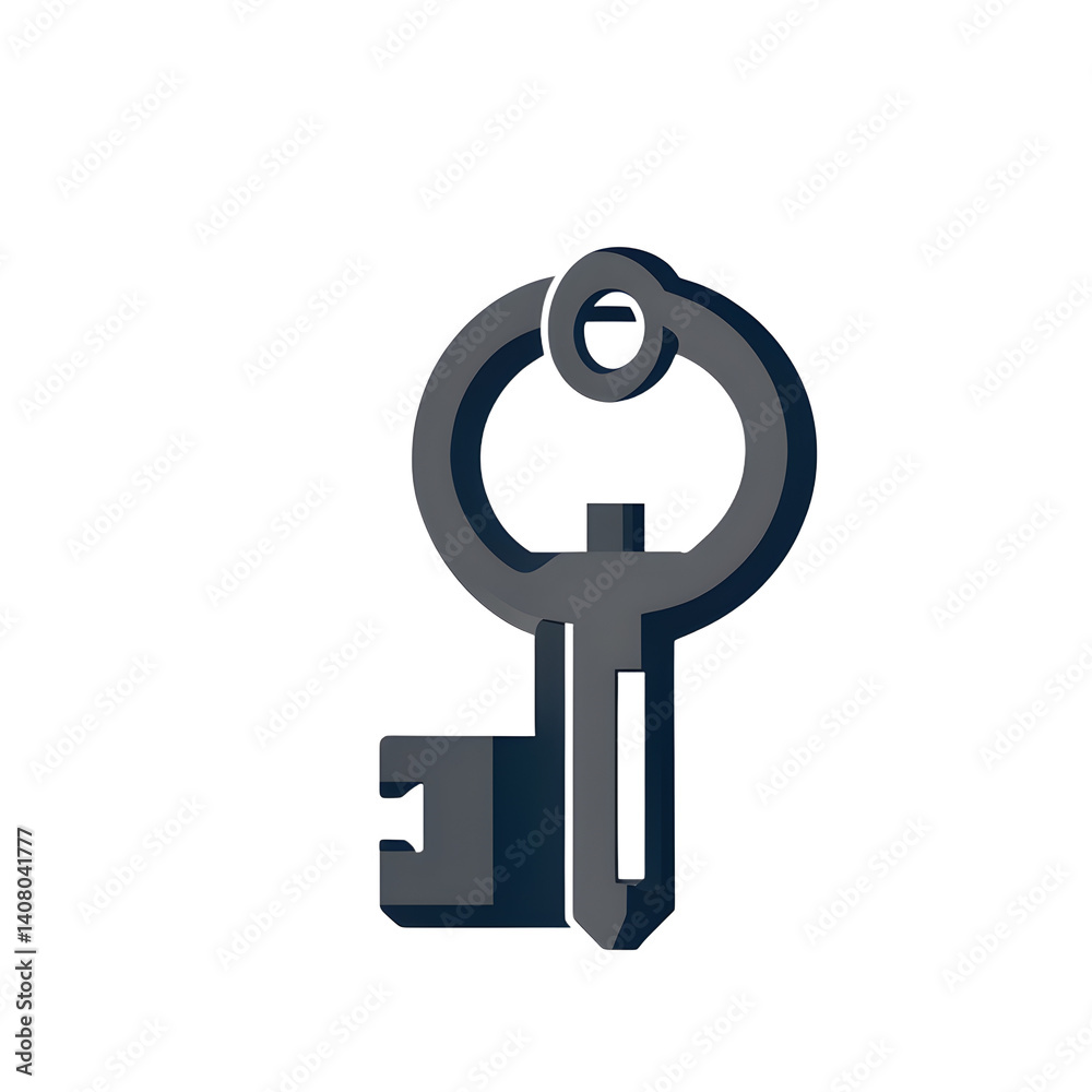 Modern design icon of a key symbolising access, isolated on a empty plain background
