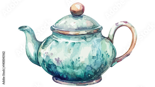 Exquisite Vintage Tea Pot Watercolor Clipart Illustration