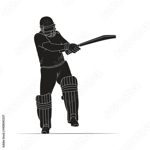 Cricket player line art drawing illustrations, sketch of a cricket player, Cricket player & batsman silhouette, Doodle sketch drawing clip art of cricketer, Cricket action pose line art championship.