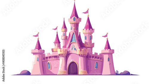 Enchanting Pink Fantasy Castle Vector Illustration