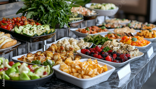 Wallpaper Mural A variety of delicious food served for brunch on a grey marble table Torontodigital.ca