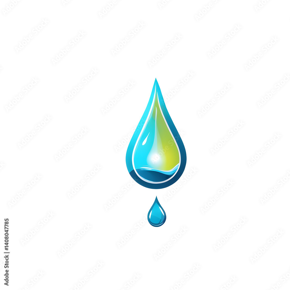 Modern design icon of a water drop symbolising sustainable energy, isolated on a empty plain background