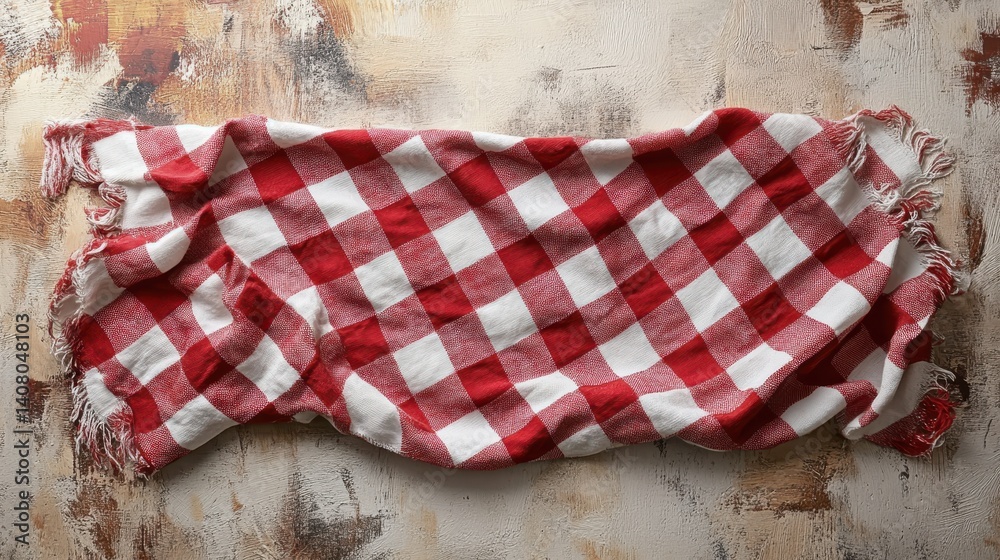 Fototapeta premium red,white checkered tablecloth top view table cloth texture background red gingham pattern fabri