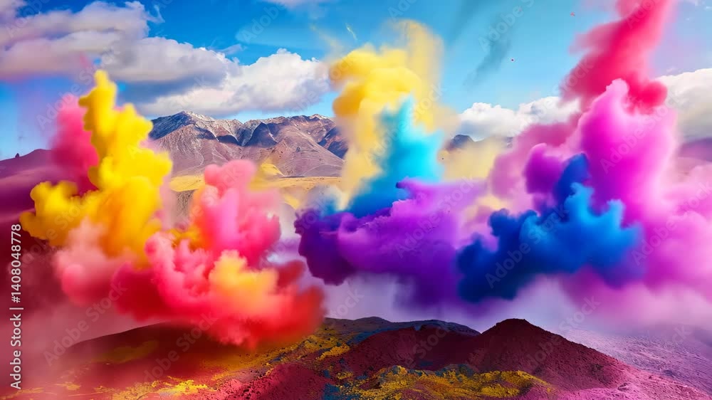 Bunte Farbexplosion mit Regenbogenwolken