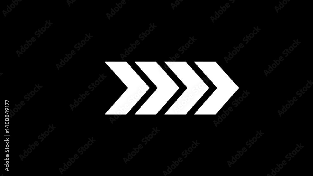 Right-directional arrow loop animation. Arrow moving right on black background. Animated arrows for the overlay, Animated arrows for the overlay video layer. swipe up animation.  