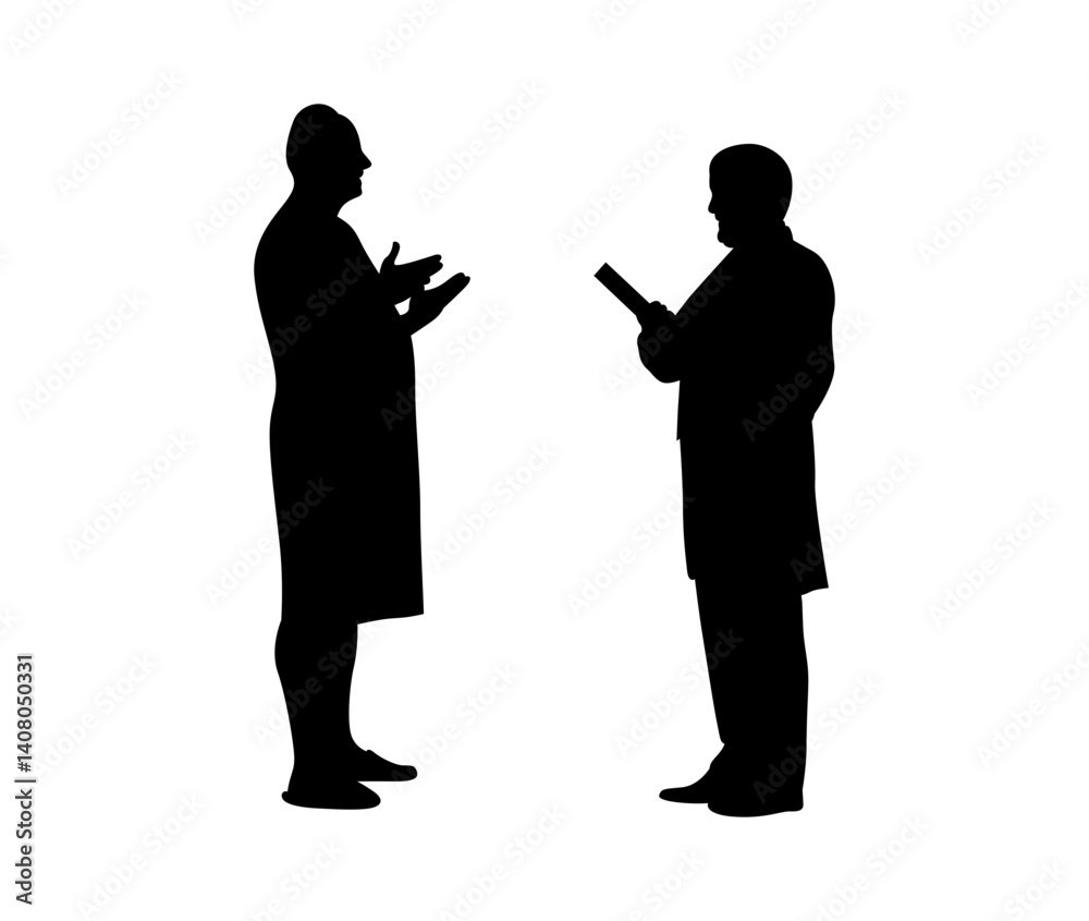 A doctor is standing and advising a patient vector. A doctor is standing and advising a patient vector.