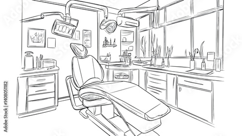 Hand Drawn Dental Line Art Vector Illustration for Dentist Office and Orthodontic Services