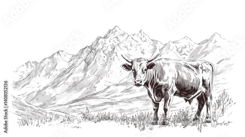 Hand Drawn Farm Cow Livestock Sketch Illustration