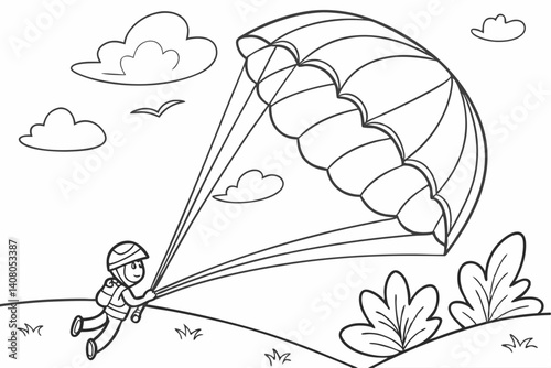 Coloring Pages, a bright kite flying high in the sky, colorless, uncolored, black and white