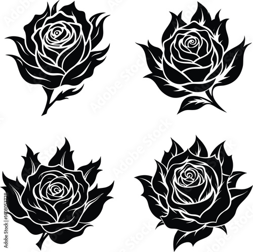 A Rose Silhouette With Fire Like Patterns On The Petals  
