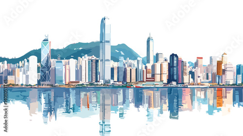 Breathtaking Panoramic View of Hong Kong Island Waterfront Skyscrapers