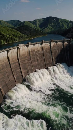 Wallpaper Mural Spectacular aerial view of water flowing over dam amidst serene mountain landscape Torontodigital.ca
