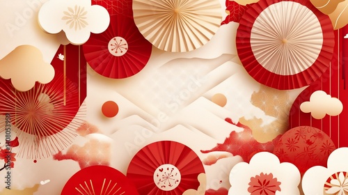 Paper art, layered design,  Asian style