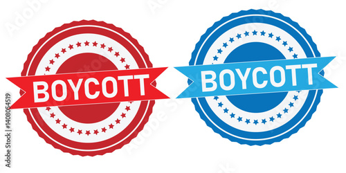 Grunge Boycott Stamp Vector – Red Blue Rubber Ink Design on White Background
