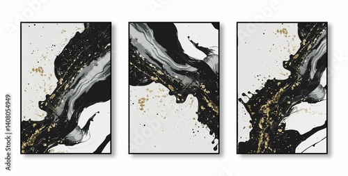 Abstract Triptych with Fluid Patterns