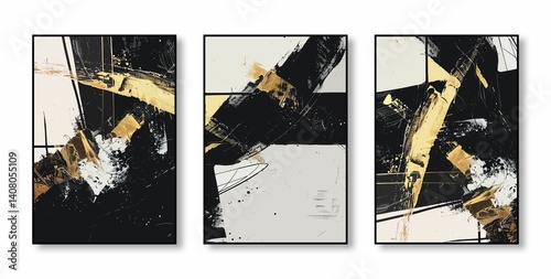 Abstract triptych with bold brushstrokes.