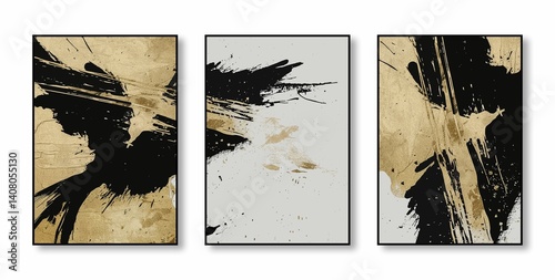 Abstract Black and Gold Brush Stroke Art