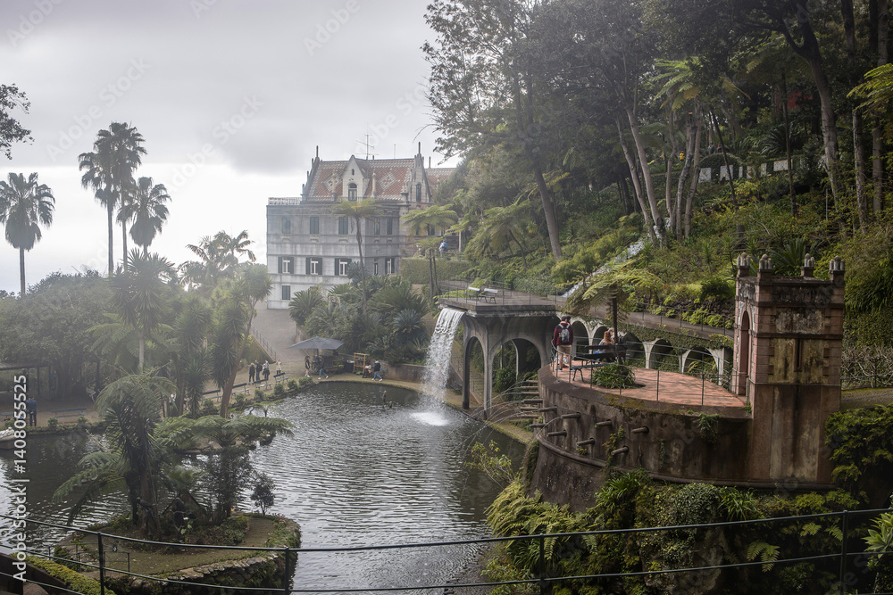 Exploring the tranquil beauty of Monte Palace Garden in Madeira with lush greenery and a peaceful pond setting