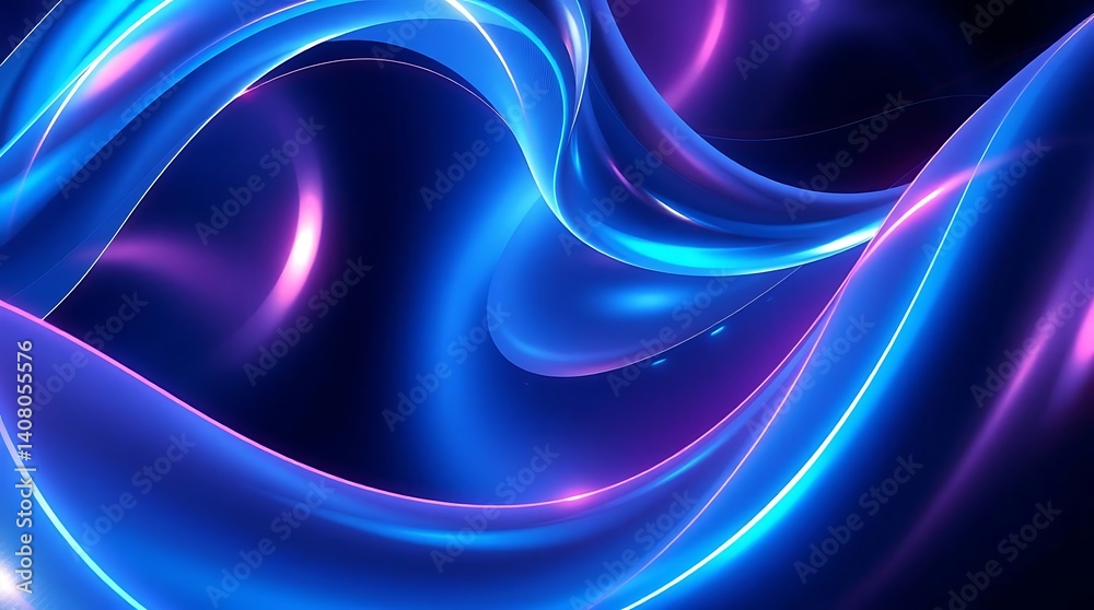 Fototapeta premium Abstract Blue and Purple Neon Waves Background - Luminous Flowing Design