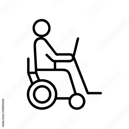 Wheelchair user working on laptop icon in black outline