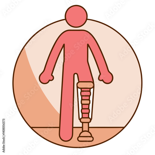 Adult with prosthetic leg in colored circular accessibility icon