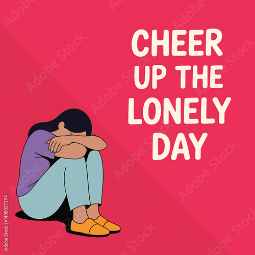 Cheer Up the Lonely Day Vector Design with Sad Character, 11th July Art