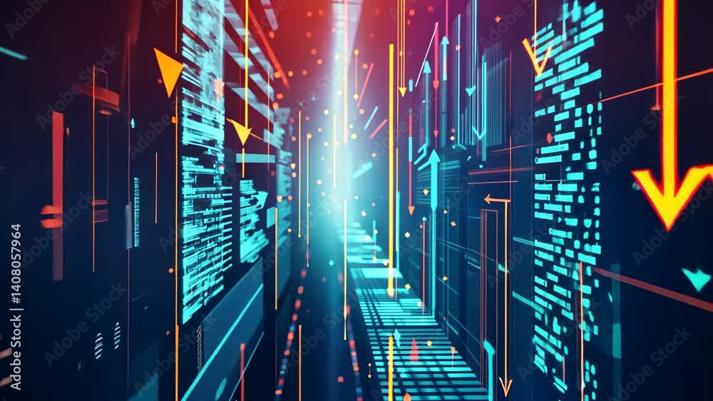 Datenmatrix in neonblauer Perspektive