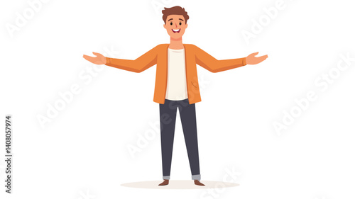 Professional Man Greeting with Open Arms Expressing Welcome Gesture