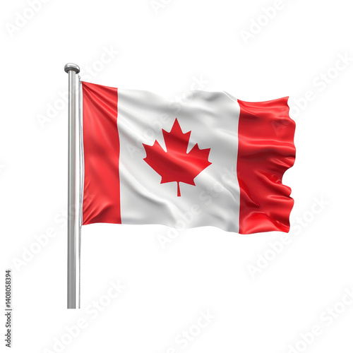 Waving Canadian Flag on Flagpole - 3D Render