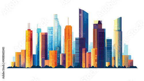 Dynamic Vector Illustration of Modern City Skyscrapers in Monochrome Tones