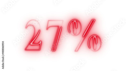  Neon Discount Text Animation. Glowing Neon Percentage. 