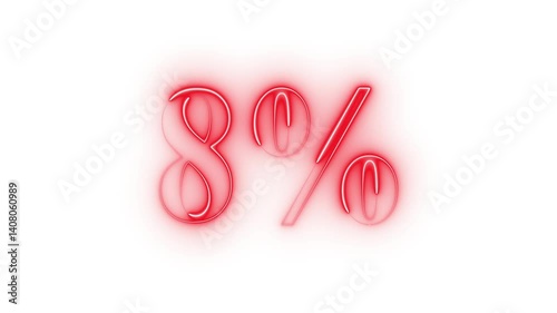  Neon Discount Text Animation. Glowing Neon Percentage. 