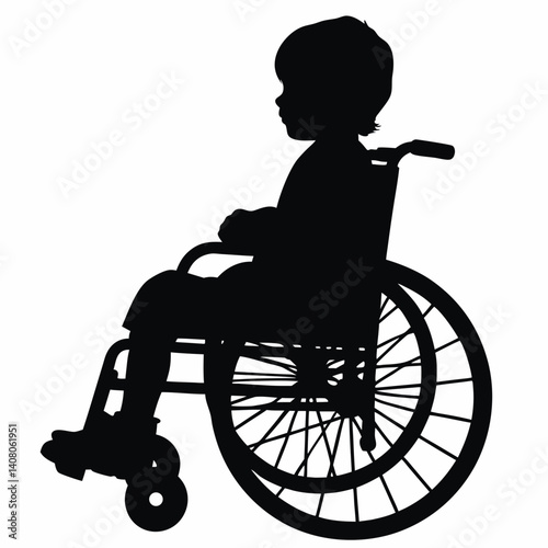 Silhouette of child in manual wheelchair side view