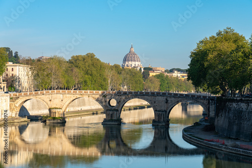 Obraz na płótnie Ponte Sisto bridge and Dome of St Peter's basilica in Rome. Italy w salonie