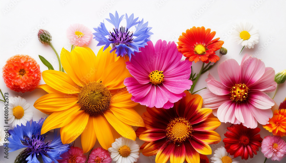Fototapeta premium bright summer flowers on white background