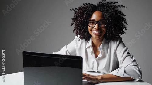 The Woman with Laptop Smile