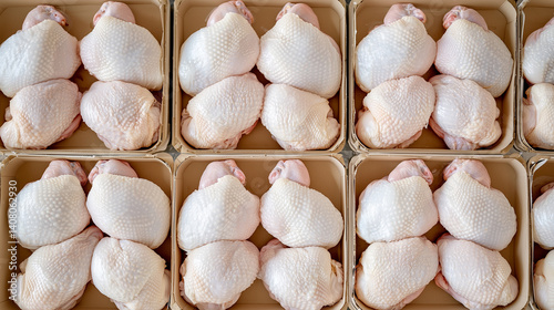 Obraz na płótnie High-res shot of raw chicken on conveyor, automated sanitization system ensuring hygiene w salonie