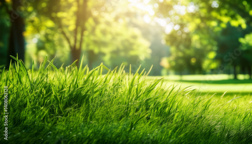 fresh green grass background in sunny summer day in park