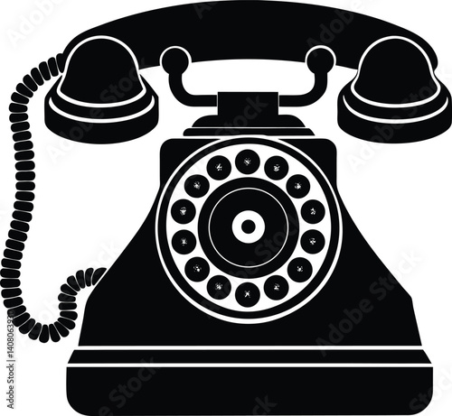 Telephone Silhouette Black Vector | Retro Phone Design