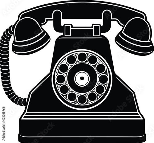 Telephone Silhouette Black Vector | Retro Phone Design