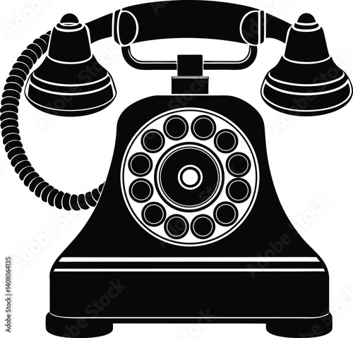 Telephone Silhouette Black Vector | Retro Phone Design