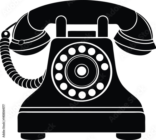 Telephone Silhouette Black Vector | Retro Phone Design