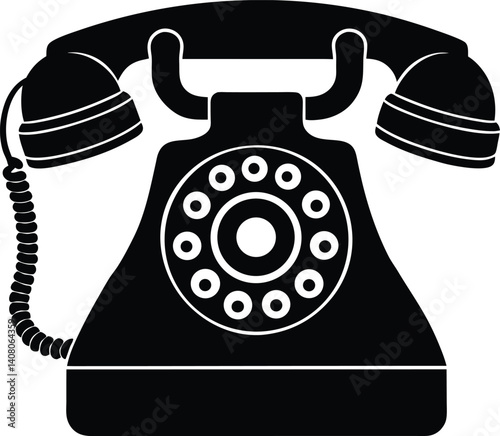Telephone Silhouette Black Vector | Retro Phone Design