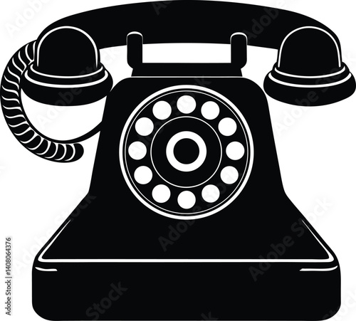 Telephone Silhouette Black Vector | Retro Phone Design