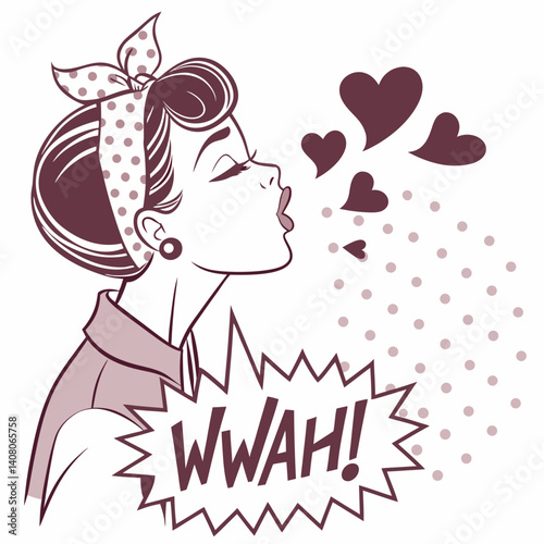 Flirty Woman Blowing a Kiss with Comic Heart