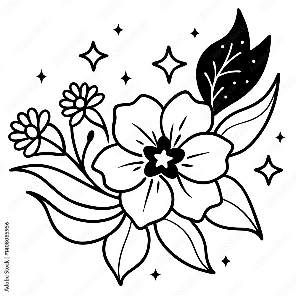 Fototapeta premium Minimal Dreamy Floral Elements Vector Illustration on White Background