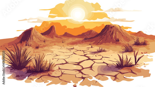 Intense Summer Scorched Earth Drought Heat Vector Landscape